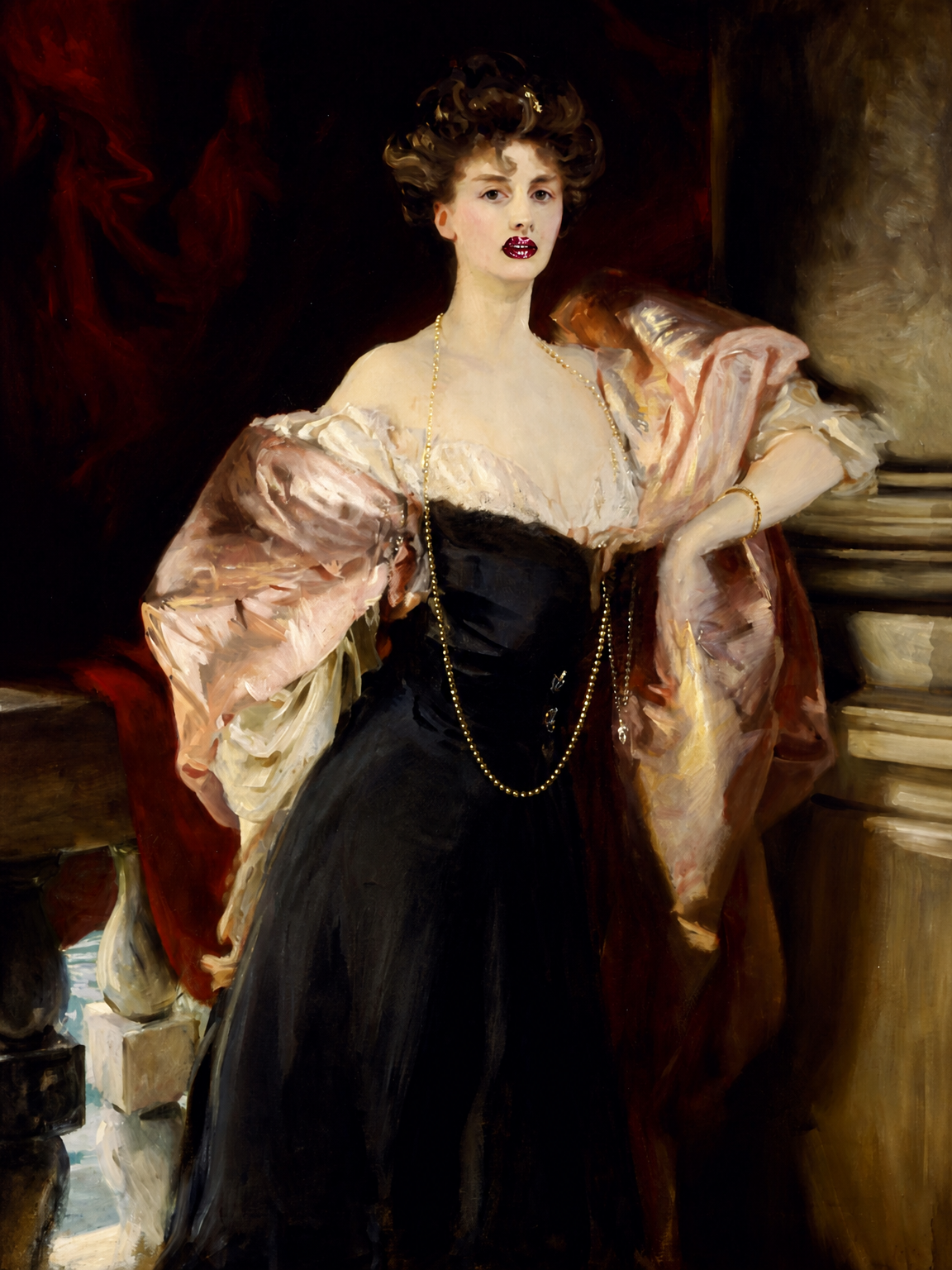 Elegant Lady in Black Gown Wall Art Print - unframed