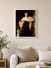 Elegant Lady in Black Gown Wall Art Print - white framed