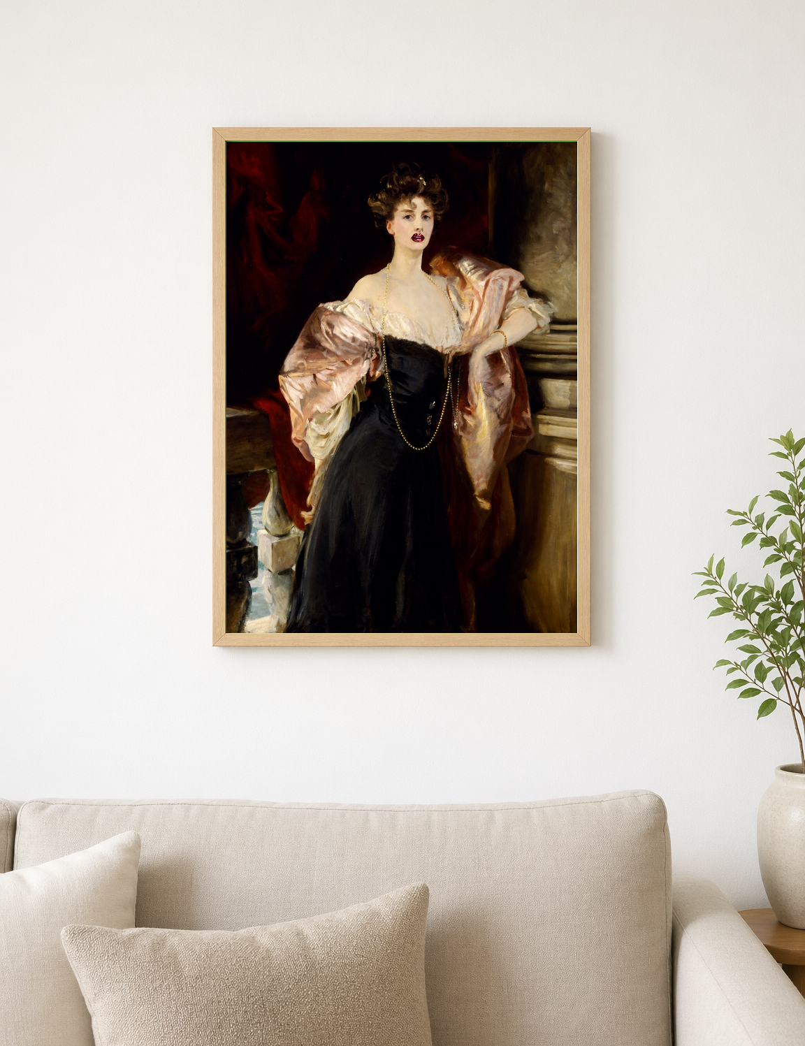 Elegant Lady in Black Gown Wall Art Print - wood framed poster
