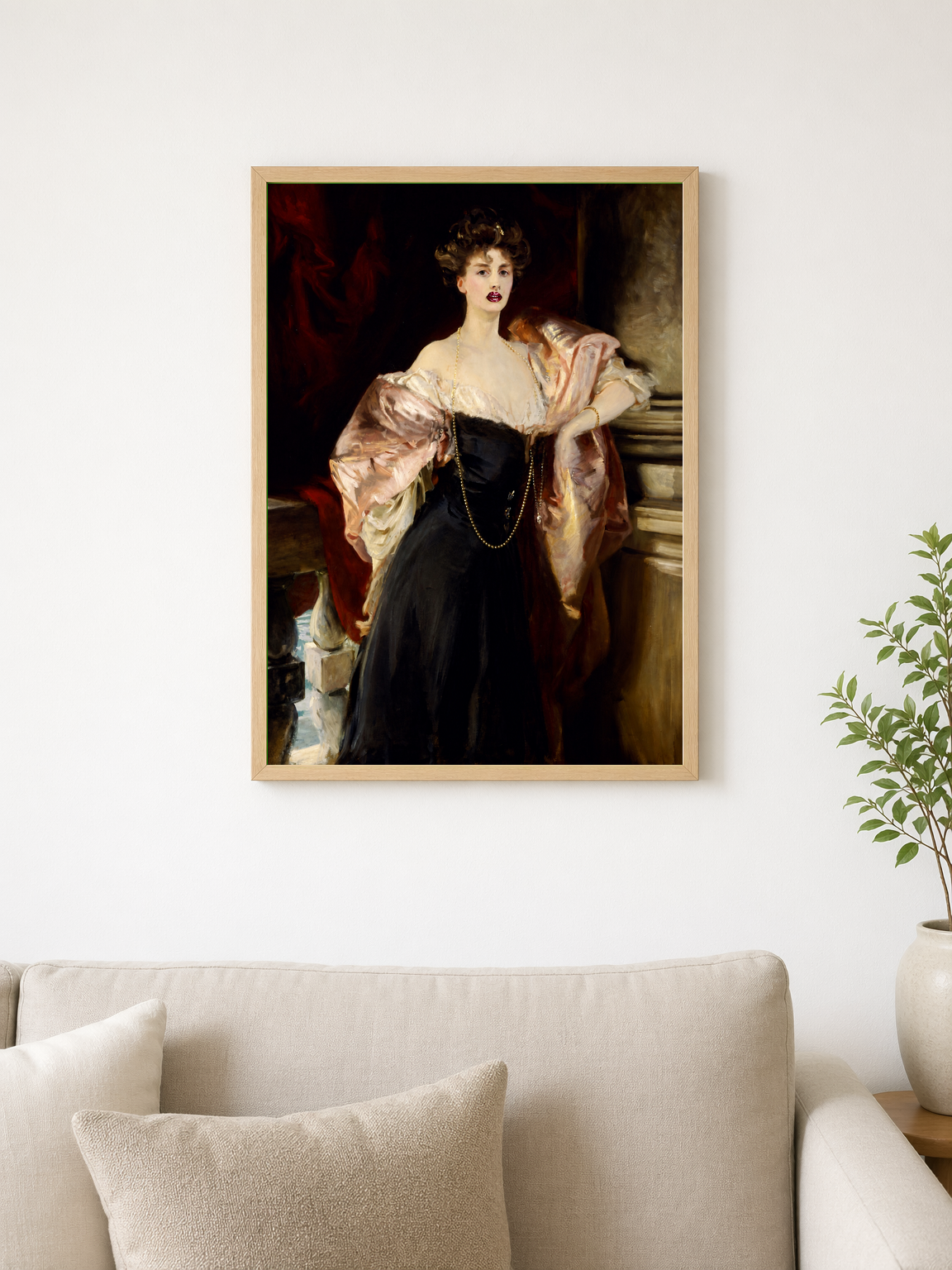 Elegant Lady in Black Gown Wall Art Print - wood framed poster