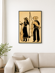 Vintage Fisherman Couple Wall Art Print - black framed