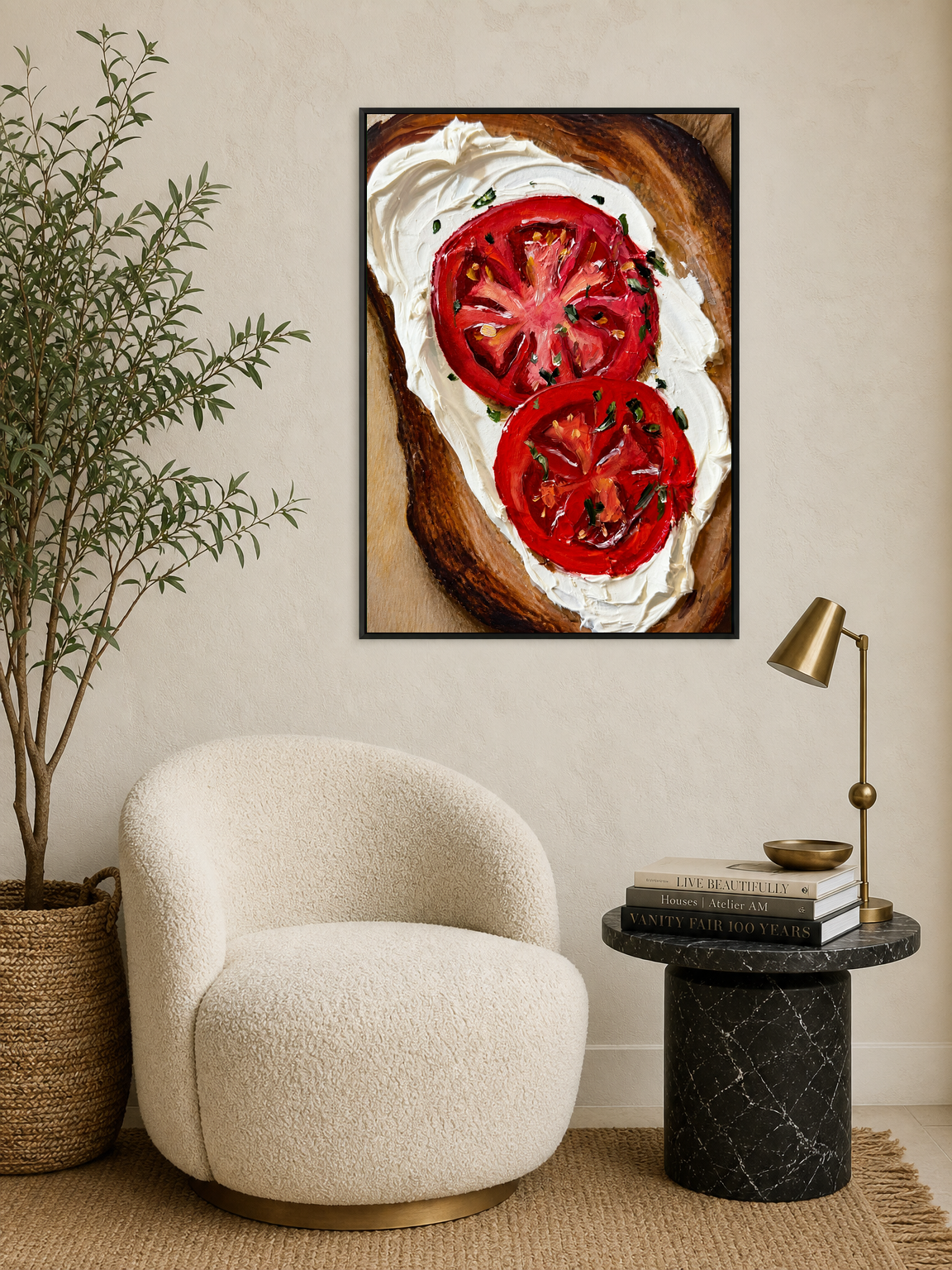 Tomato Toast Kitchen Wall Art Print - black framed