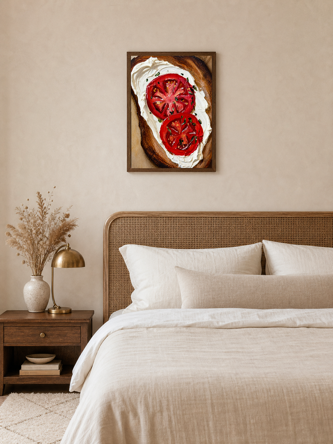 Tomato Toast Kitchen Wall Art Print - dark wood framed