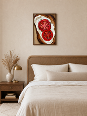Tomato Toast Kitchen Wall Art Print - dark wood framed