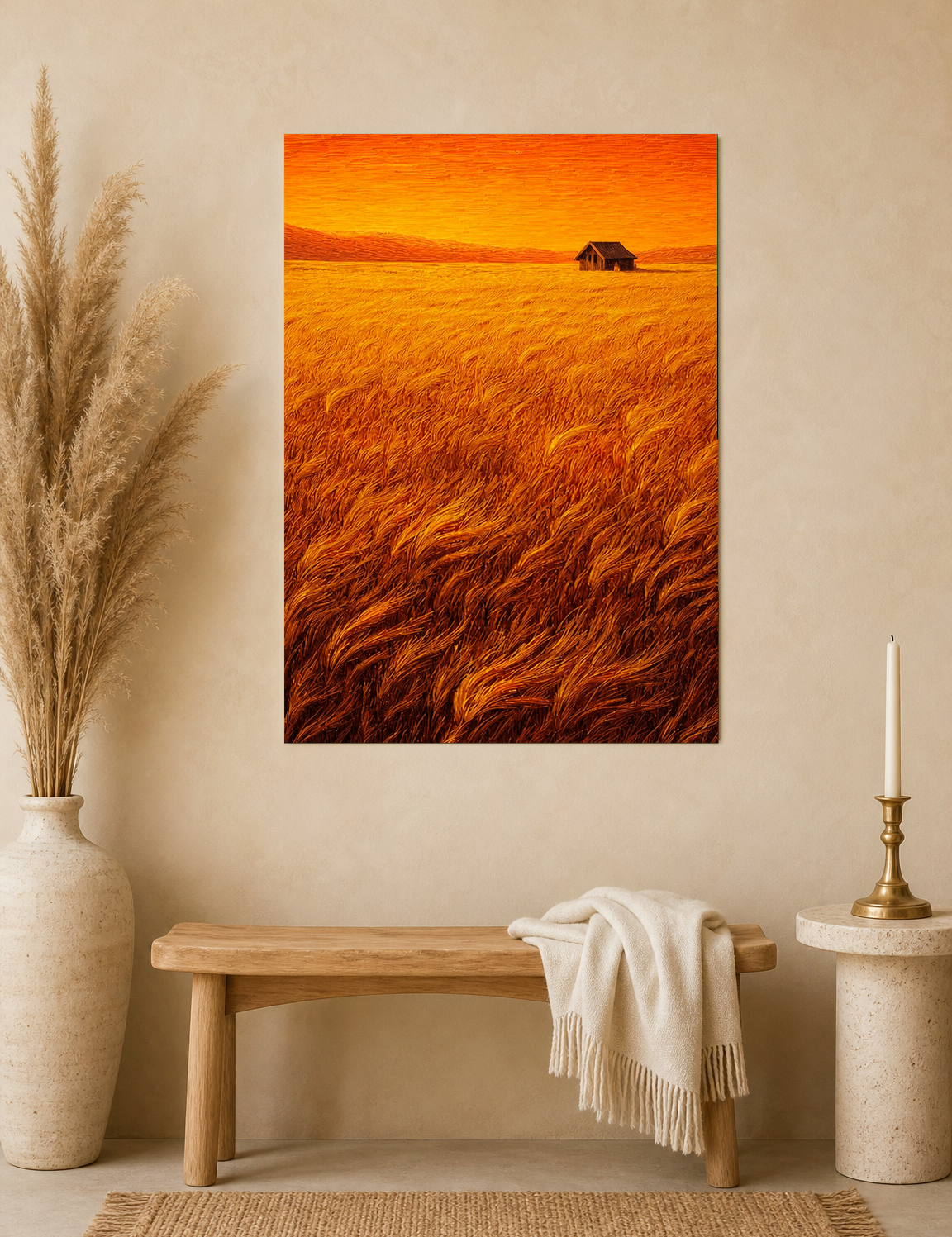 Golden Wheat Field Cabin Wall Art Print - unframed mockup