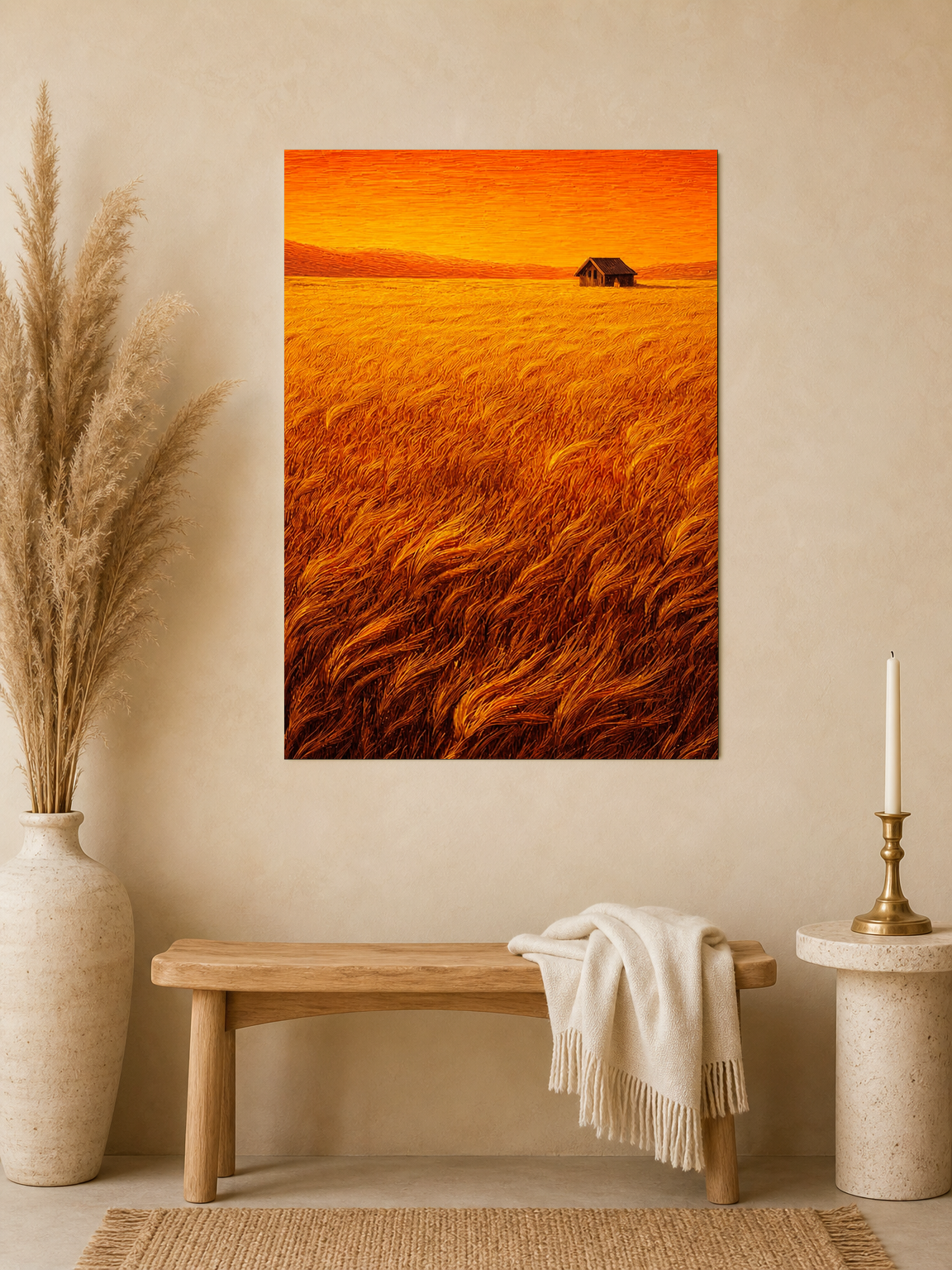 Golden Wheat Field Cabin Wall Art Print - unframed mockup