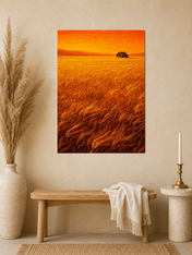 Golden Wheat Field Cabin Wall Art Print - unframed mockup