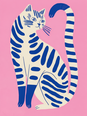 Modern Blue Cat Illustration Wall Art Print - unframed