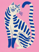 Modern Blue Cat Illustration Wall Art Print