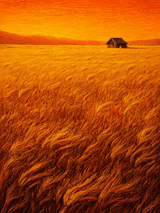 Golden Wheat Field Cabin Wall Art Print