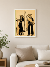 Vintage Fisherman Couple Wall Art Print - white framed