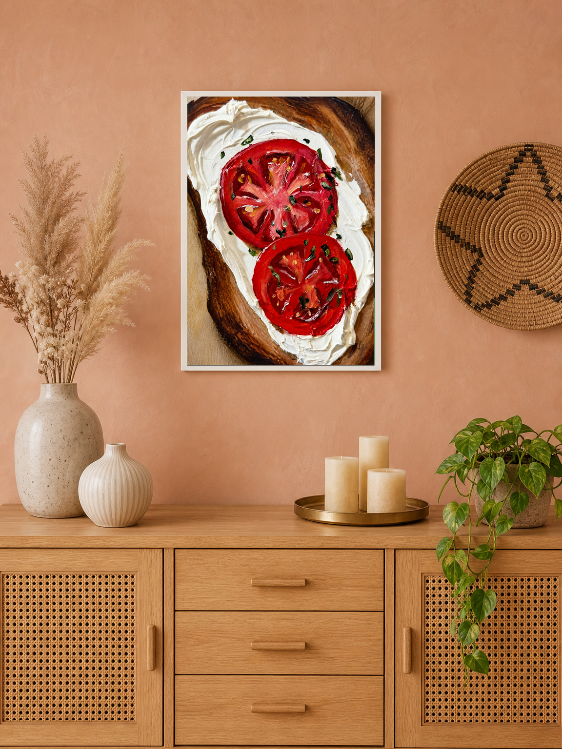 Tomato Toast Kitchen Wall Art Print - white framed