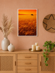 Golden Wheat Field Cabin Wall Art Print - white framed