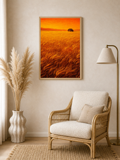 Golden Wheat Field Cabin Wall Art Print - wood framed poster