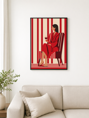 Red Minimalist Woman Wall Art Print - black framed