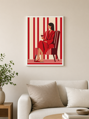 Red Minimalist Woman Wall Art Print - white framed