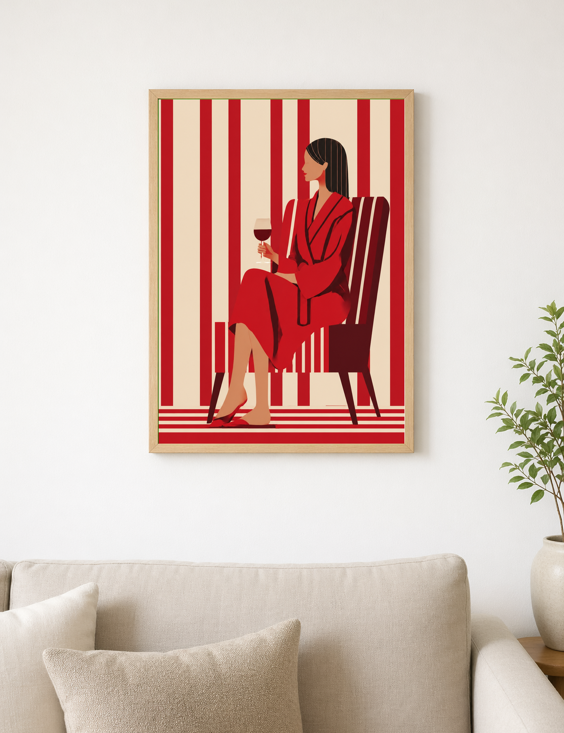 Red Minimalist Woman Wall Art Print - wood framed poster