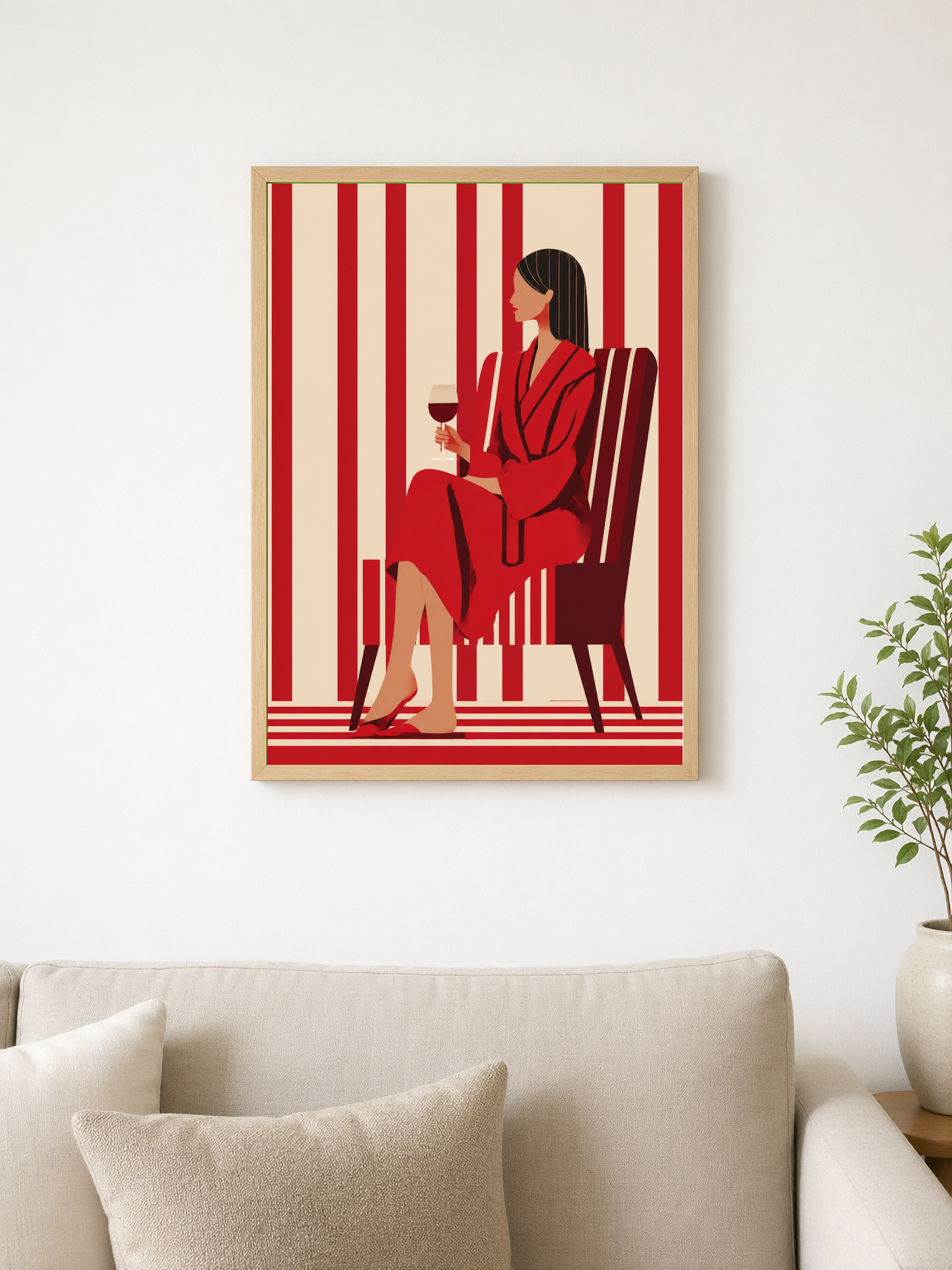 Red Minimalist Woman Wall Art Print - wood framed poster