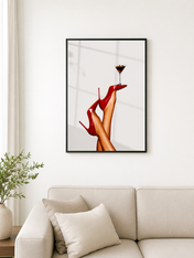 Red Heels & Martini Fashion Wall Art Print - black framed