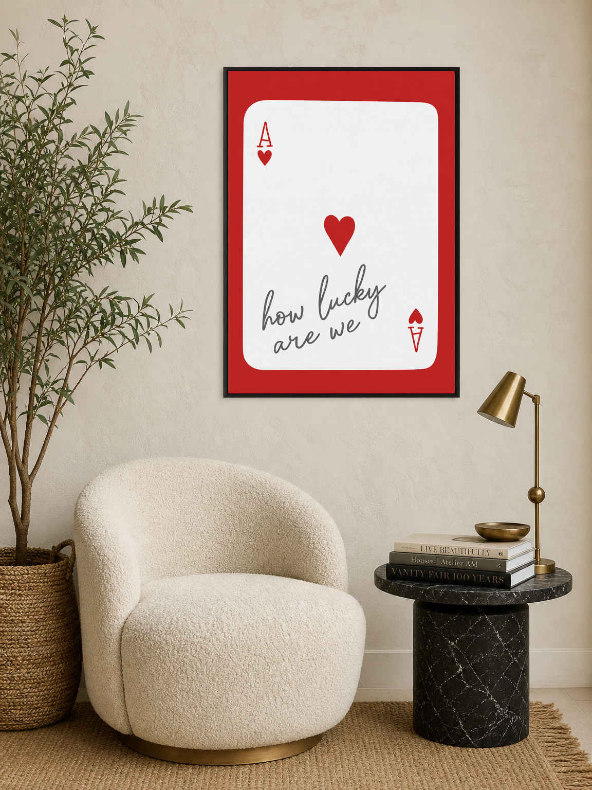 How Lucky Are We Ace of Hearts Wall Art Print - black framed