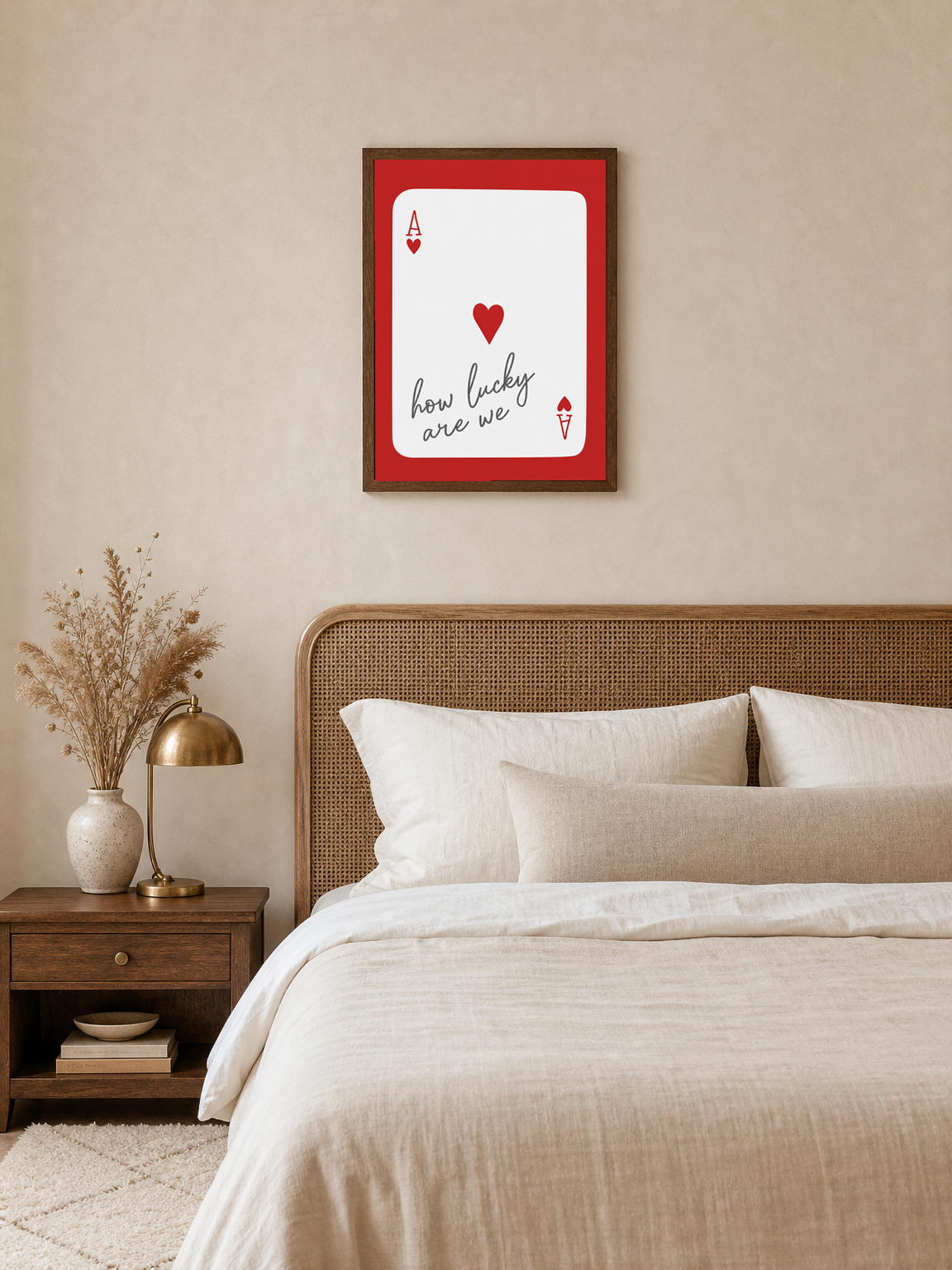 How Lucky Are We Ace of Hearts Wall Art Print - dark wood framed