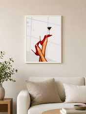 Red Heels & Martini Fashion Wall Art Print - white framed