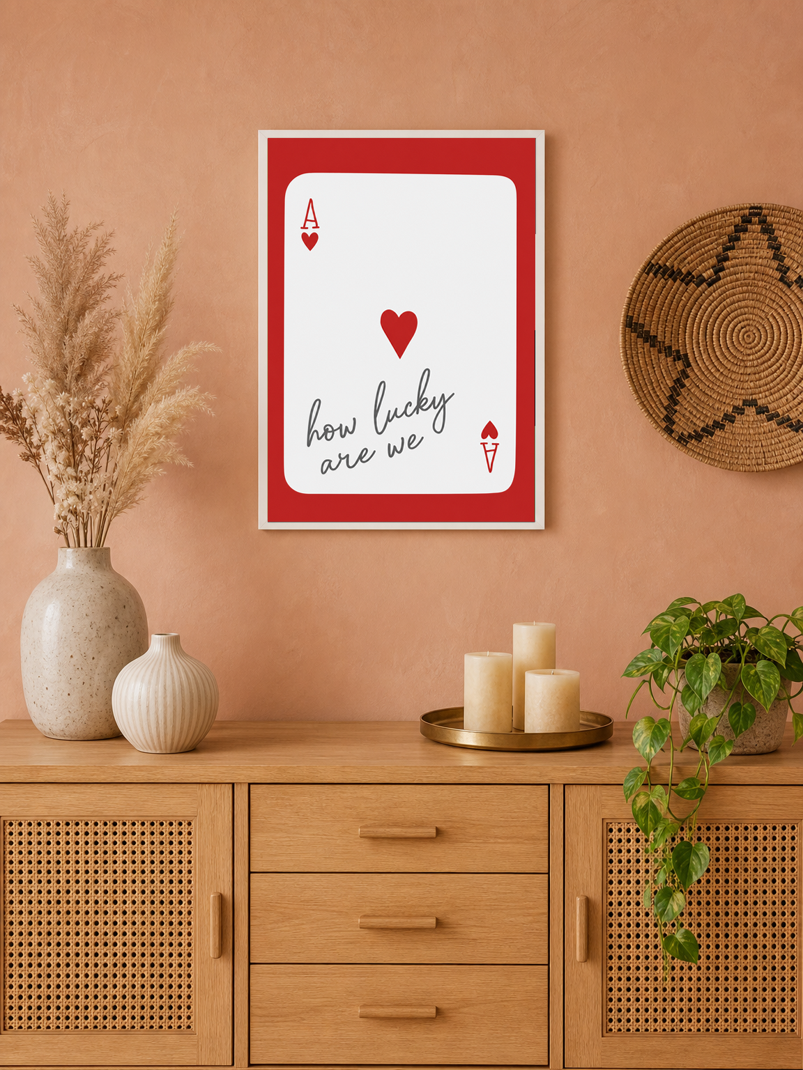 How Lucky Are We Ace of Hearts Wall Art Print - white framed