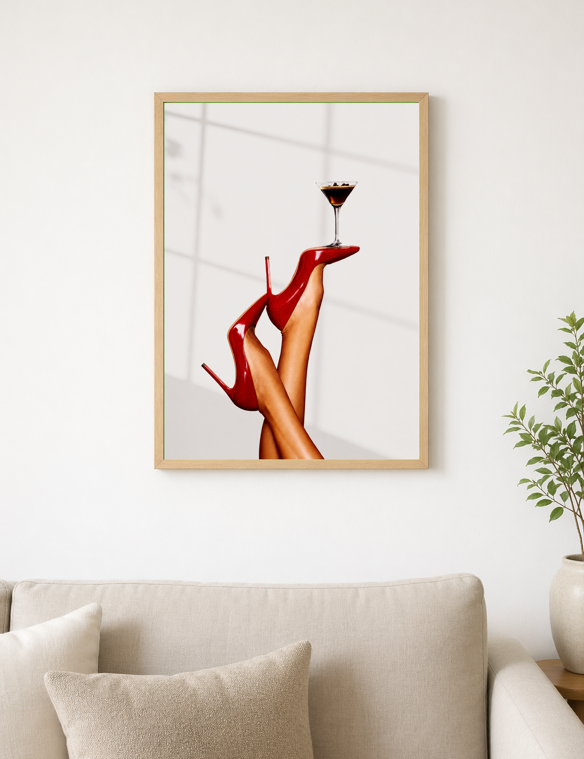 Red Heels & Martini Fashion Wall Art Print - wood framed poster