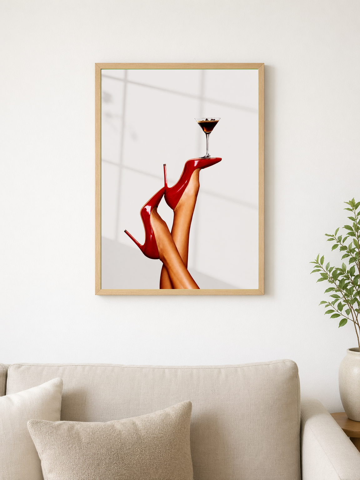 Red Heels & Martini Fashion Wall Art Print - wood framed poster