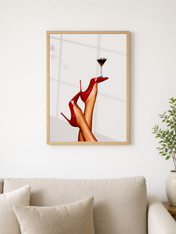 Red Heels & Martini Fashion Wall Art Print - wood framed poster