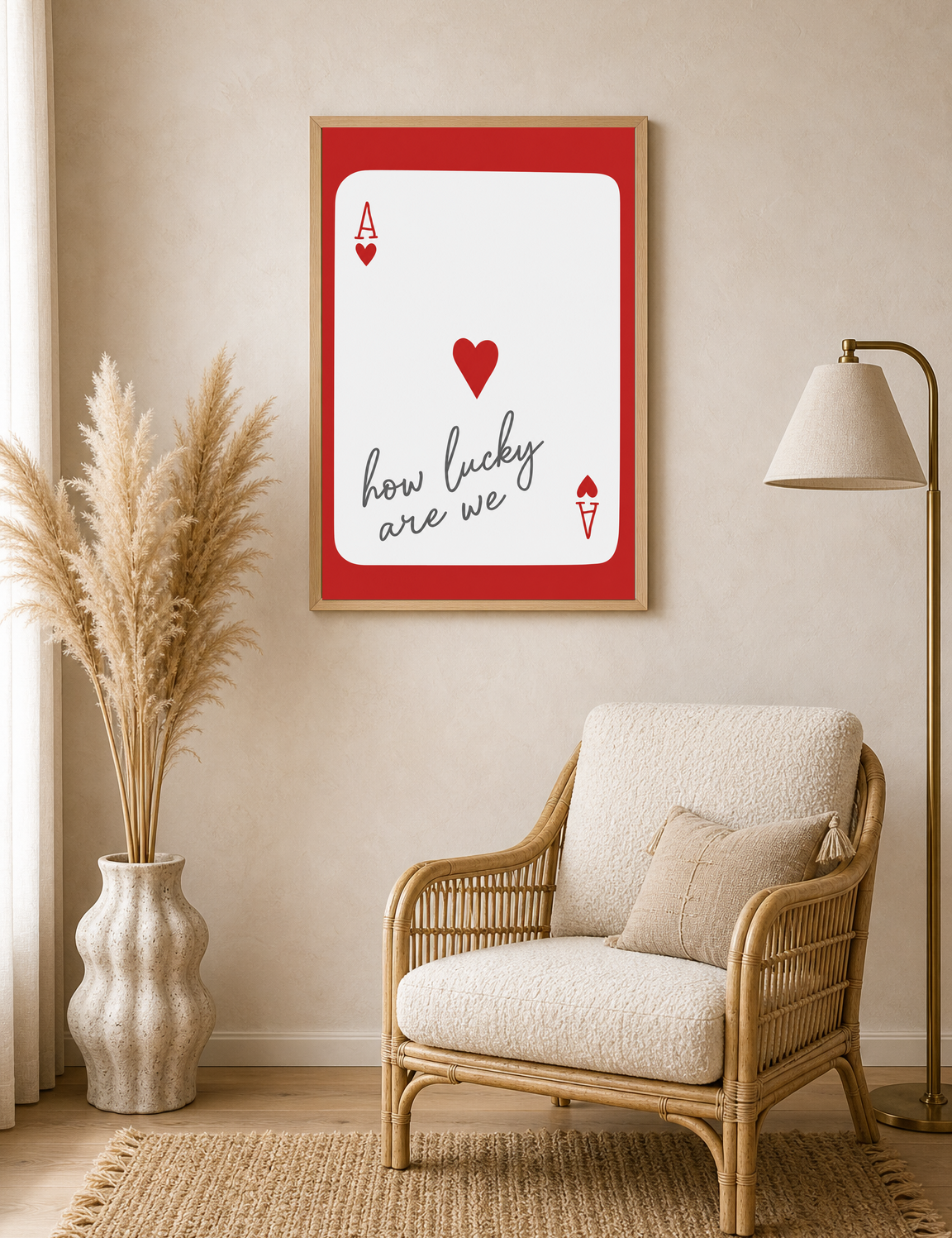 How Lucky Are We Ace of Hearts Wall Art Print - wood framed poster