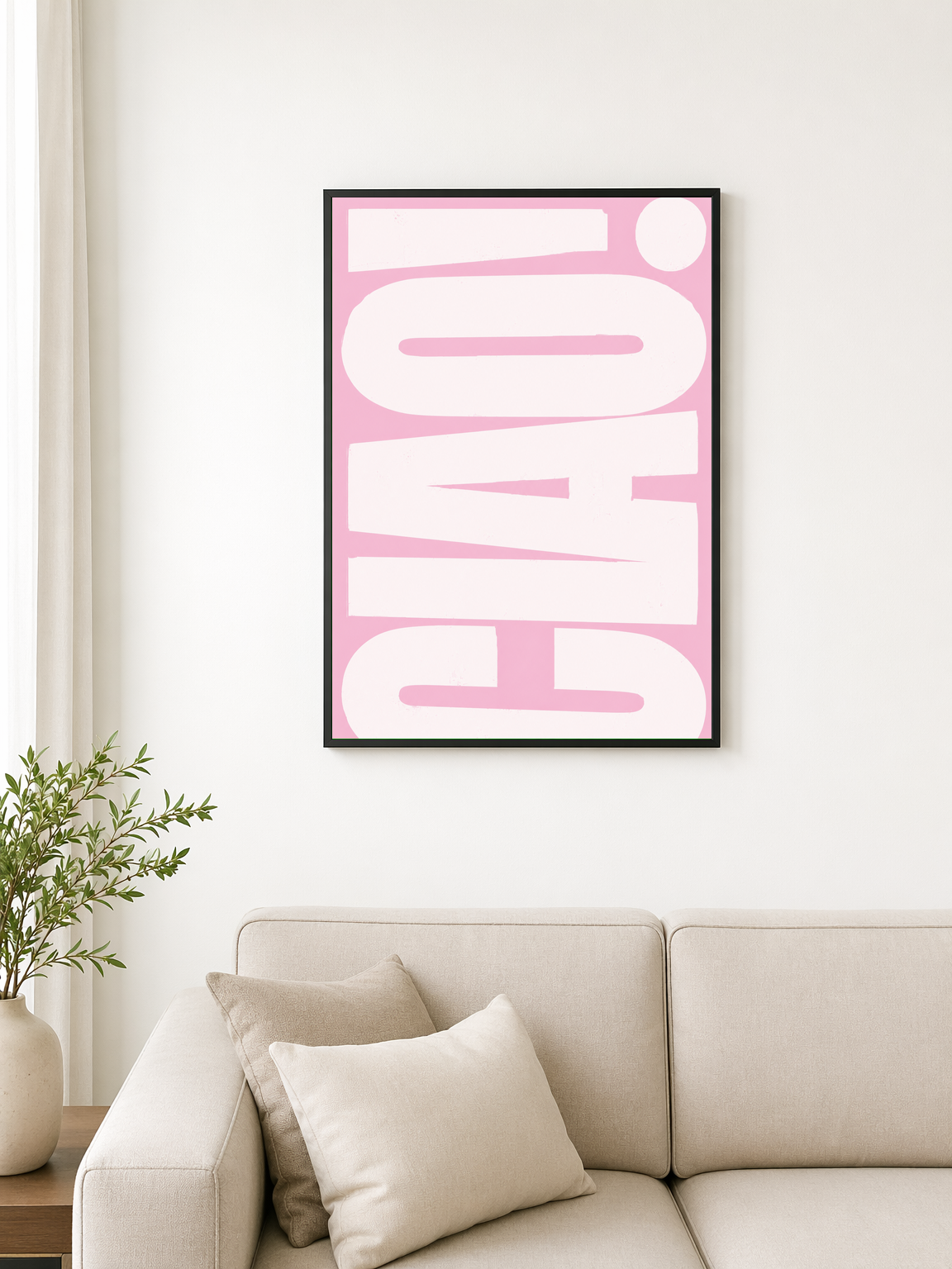 Bold Pink Typographic Wall Art Print - black framed