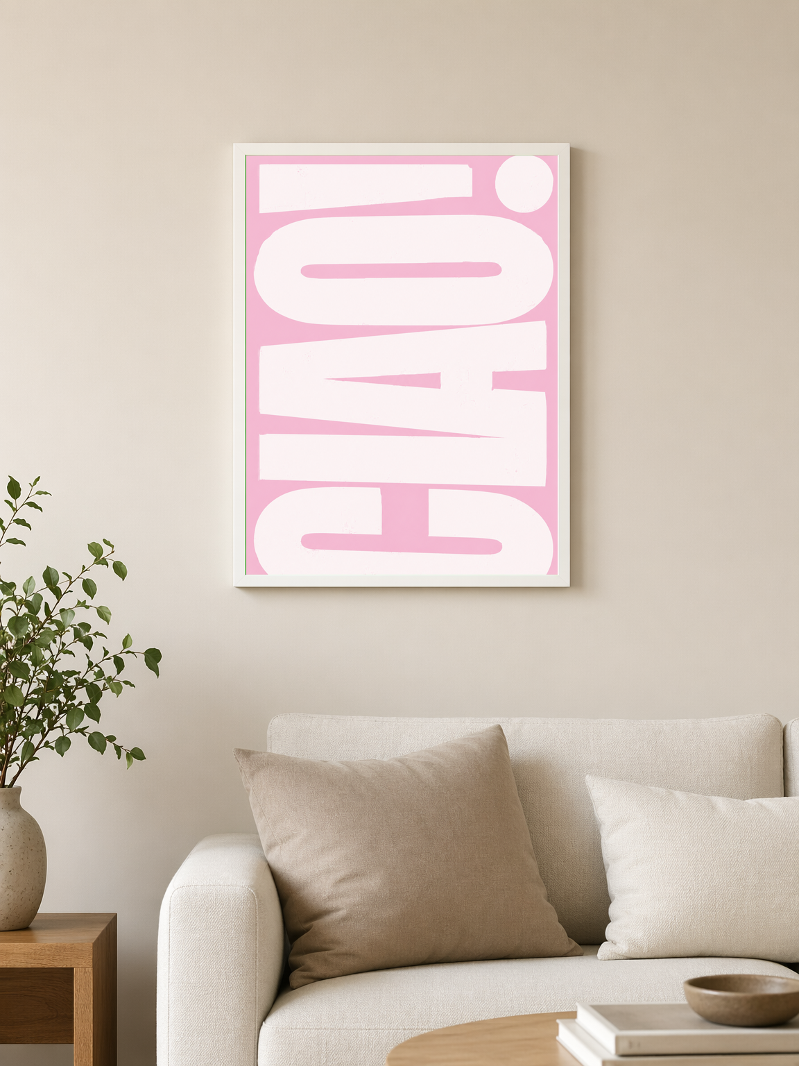 Bold Pink Typographic Wall Art Print - white framed