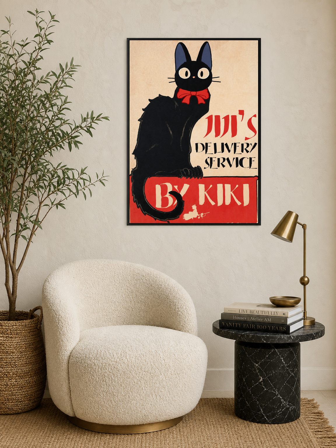 Black Cat Vintage Poster Wall Art Print - black framed