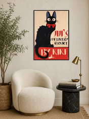 Black Cat Vintage Poster Wall Art Print - black framed