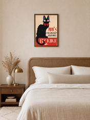 Black Cat Vintage Poster Wall Art Print - dark wood framed