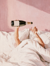 Champagne in Bed Pink Wall Art Print - unframed