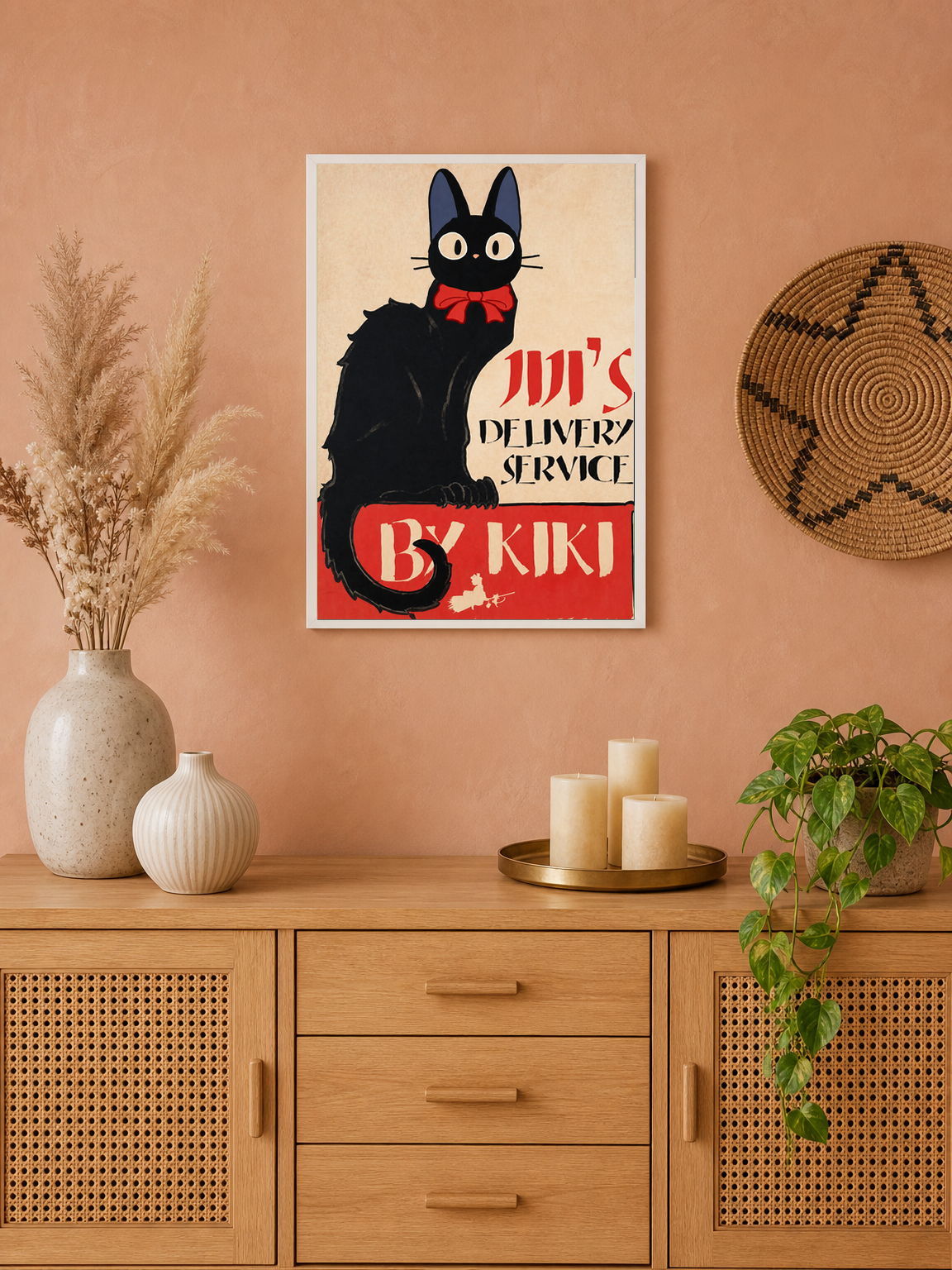 Black Cat Vintage Poster Wall Art Print - white framed