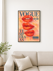 Vogue Style Red Lips Wall Art Print - black framed
