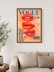 Vogue Style Red Lips Wall Art Print - dark wood framed