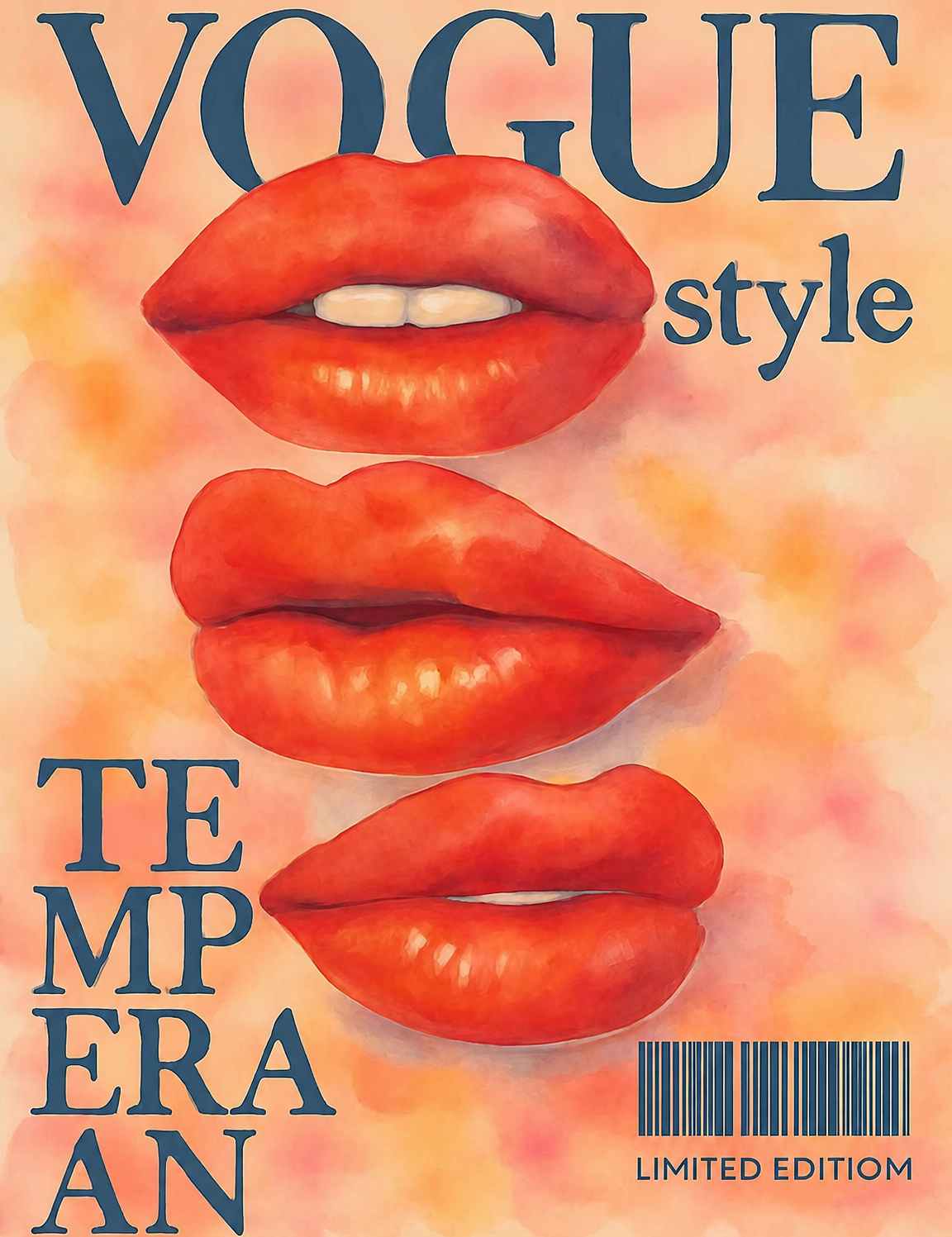 Vogue Style Red Lips Wall Art Print - unframed