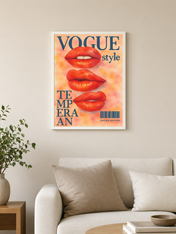 Vogue Style Red Lips Wall Art Print - white framed
