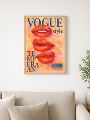 Vogue Style Red Lips Wall Art Print - wood framed poster