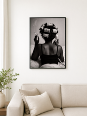 Money Hair Rollers Black and White Wall Art Print - black framed