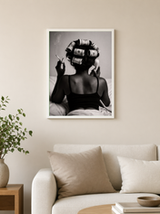 Money Hair Rollers Black and White Wall Art Print - white framed