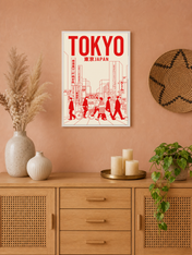 Tokyo City Street Illustration Wall Art Print - white framed