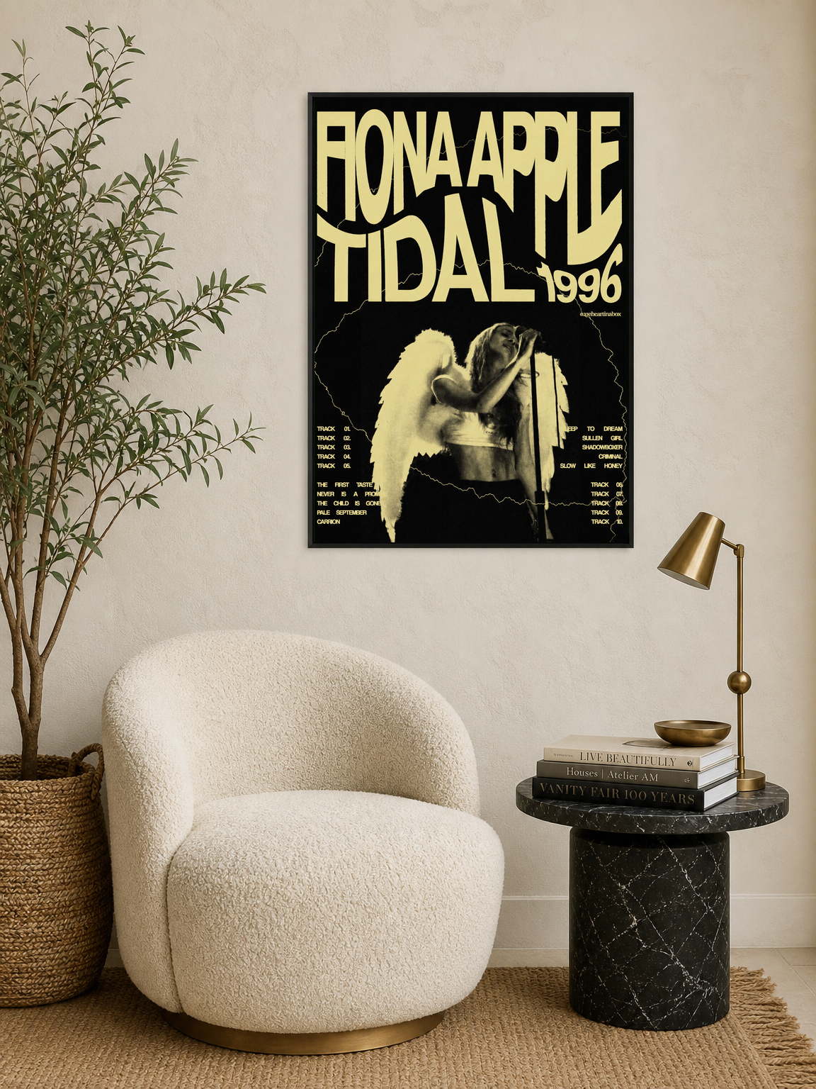 Fiona Apple Tidal 1996 Angel Wings Wall Art Print - black framed