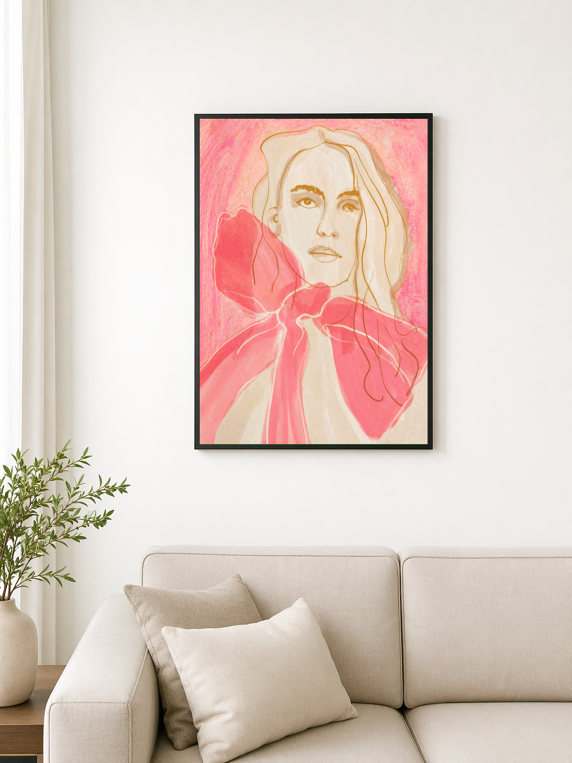 Feminine Pink Portrait Wall Art Print - black framed
