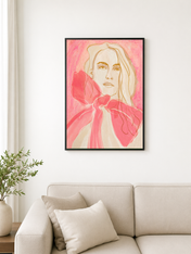 Feminine Pink Portrait Wall Art Print - black framed