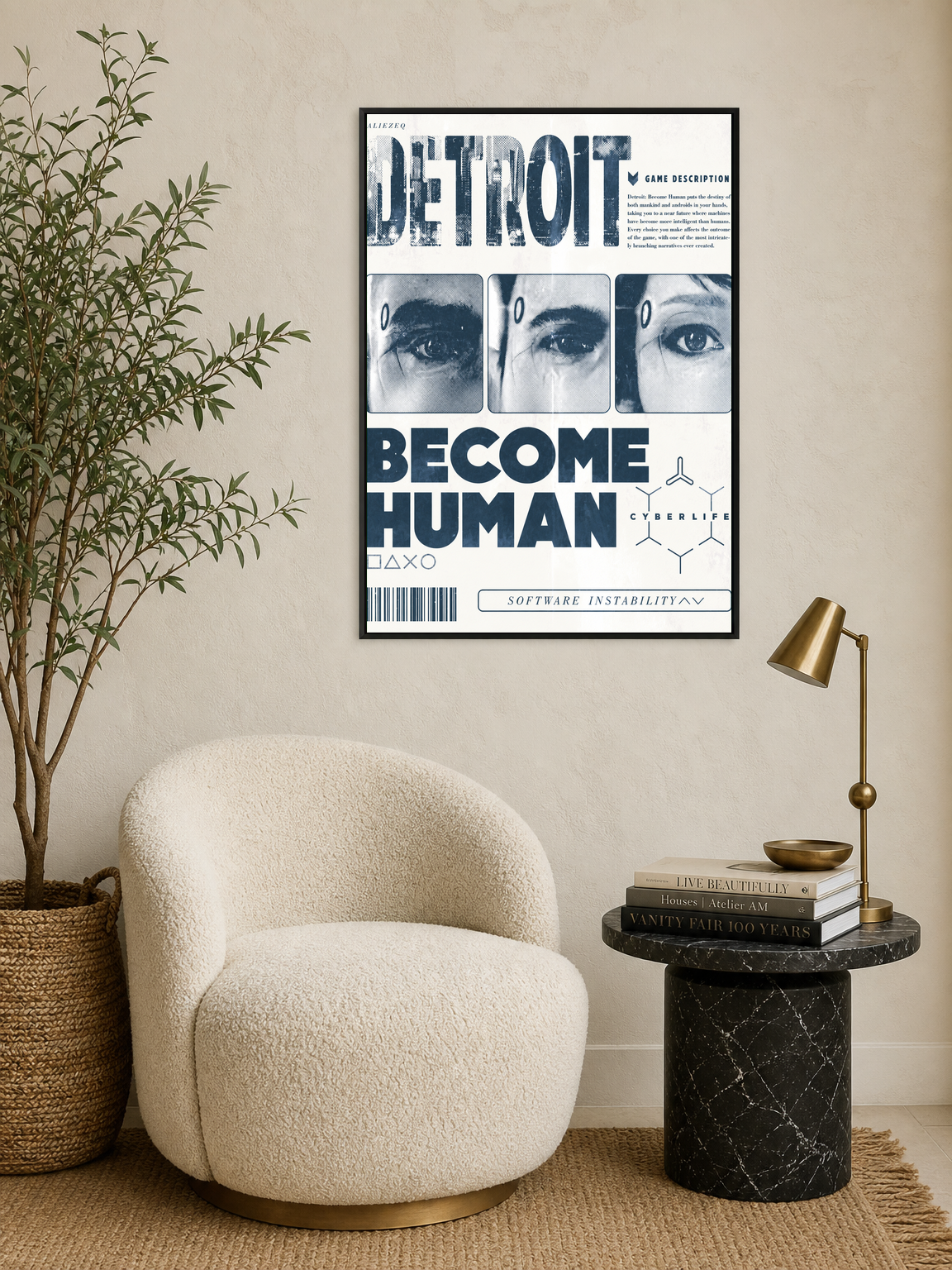 Detroit Become Human Cyberpunk Wall Art Print - black framed